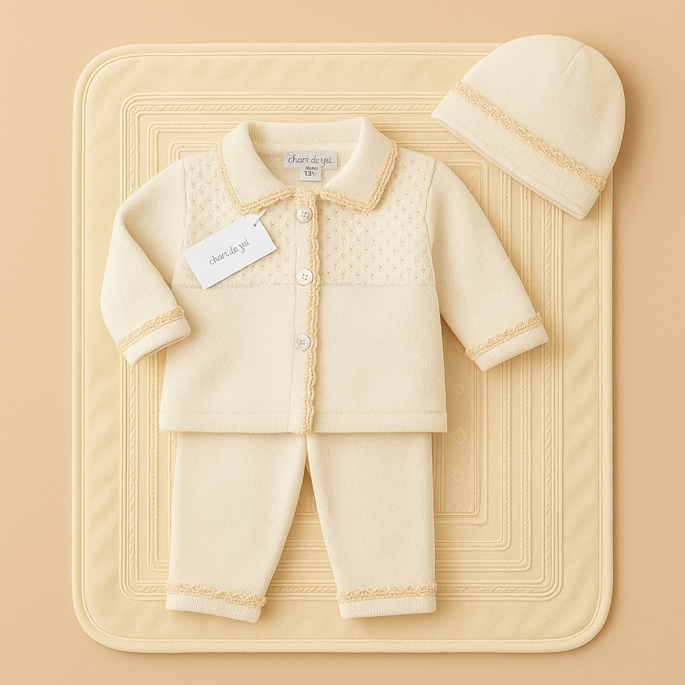 NWT Chant de Joie 3pc Scalloped Sweater Set Heirloom Quality  3–6M